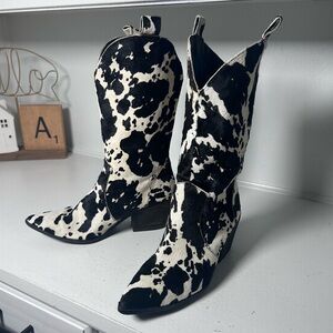 Dingo Cowhide Western Boots Women’s 7.5M Black White Haircalf  Cowboy